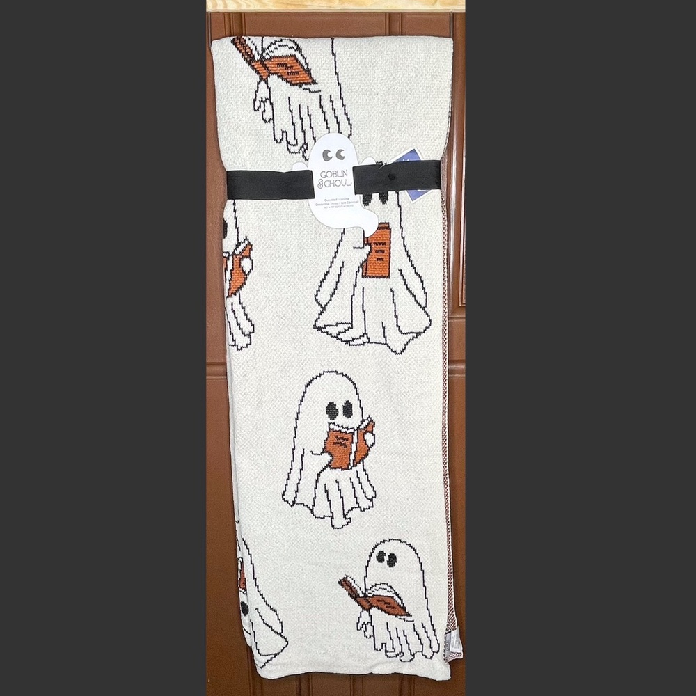 Viral TikTok Goblin and Ghoul Ghost Reading a Book Halloween Blanket Throw
